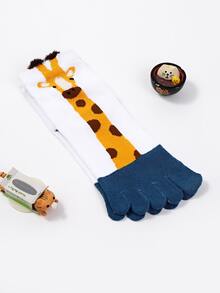 1雙孩子們的可愛卡通有圖案的吸汗透氣五指襪子適用於休閒穿戴,四季 - 白色 - 查看 2