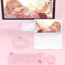 AJAZZ A3060 2.4G Purple Wireless Keyboard And Mouse Kit Keyboard And Mouse Integrated USB Ultra Thin Cute Macaron 84 Layout - Purple - View 4