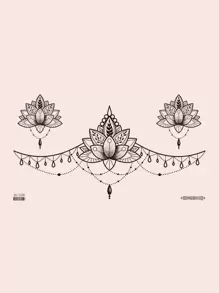 1 pieza de Tatuaje de calcomanía a prueba de agua y sexy con patrones florales de mandala para pecho y cintura,tatuajes maquina para tatuar tatuajes falsos - Verde - Ver 7