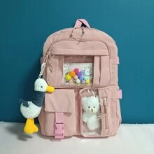 Mujer Mochila para portátil Mochilas escolares para Chicas Chicos múltiple bolsillos nuevo Kawaii Mochila múltiple bolsillos alta capacidad Mujer Bolso colega alumno Niños Mochila - Rosa - Ver 8