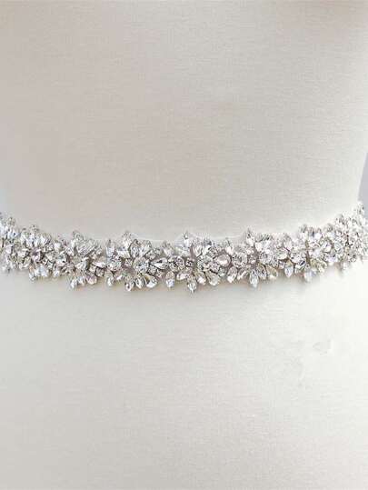 1pc Luxurious Handmade Rhinestone & Beaded Bridal Belt, Waistband, Waist Cincher For Wedding, Party Tiaras Halloween
