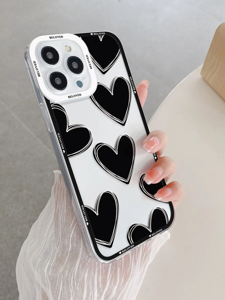 心形图案透明手机壳，兼容 15/15 Plus/15 Pro/15 Pro Max - 彩色 - 查看 1