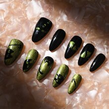 10入組尺寸L手工製作工藝按指甲片,黑色貓偏振的燈透明法語美甲時尚閃閃發光假指甲適合女士和女孩 - 彩色 - 查看 1