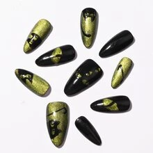 10入組尺寸L手工製作工藝按指甲片,黑色貓偏振的燈透明法語美甲時尚閃閃發光假指甲適合女士和女孩 - 彩色 - 查看 4