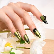 10入組尺寸L手工製作工藝按指甲片,黑色貓偏振的燈透明法語美甲時尚閃閃發光假指甲適合女士和女孩 - 彩色 - 查看 2