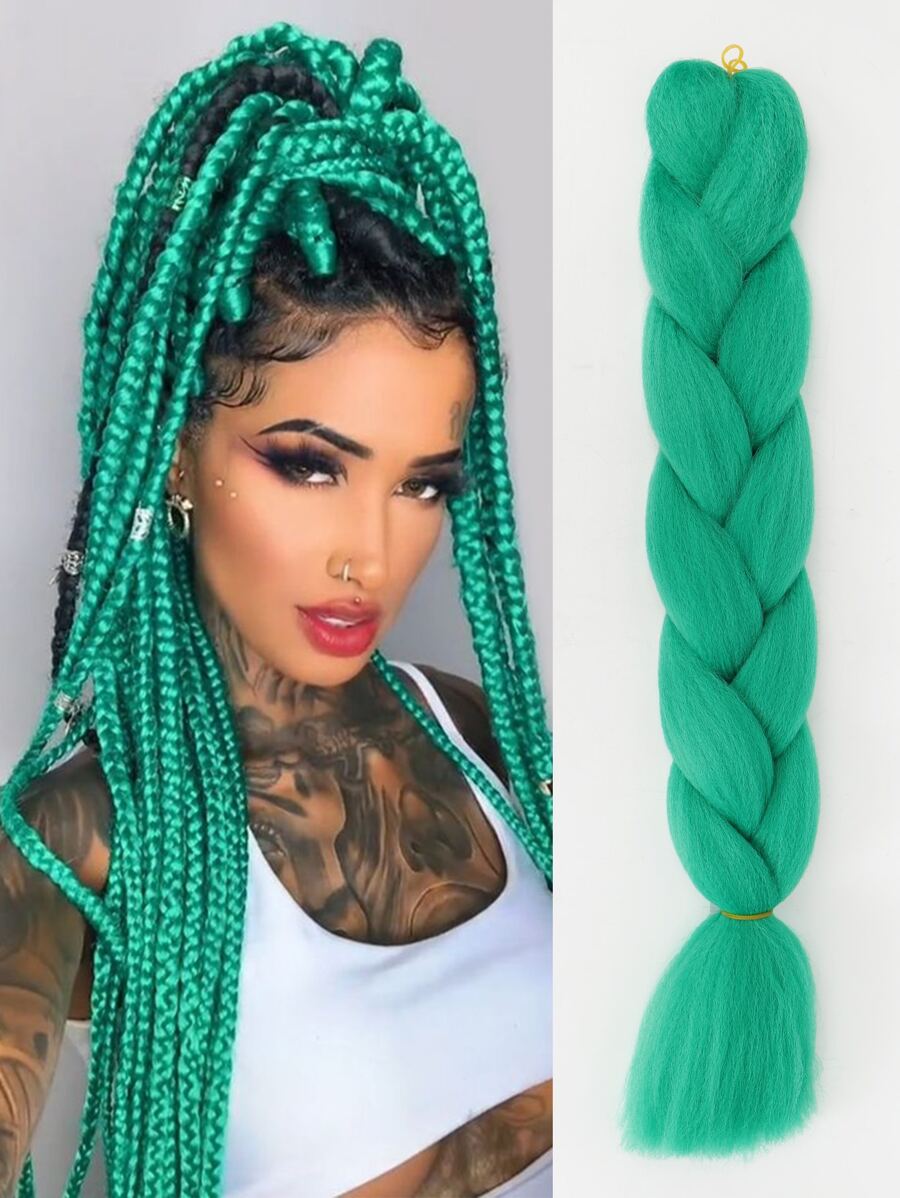 Braiding Hair Extensions 24inch Ombre Yaki Straight Jumbo Braids Synthetic Hair For African Women DIY Braid Green Hair - Green - View 1