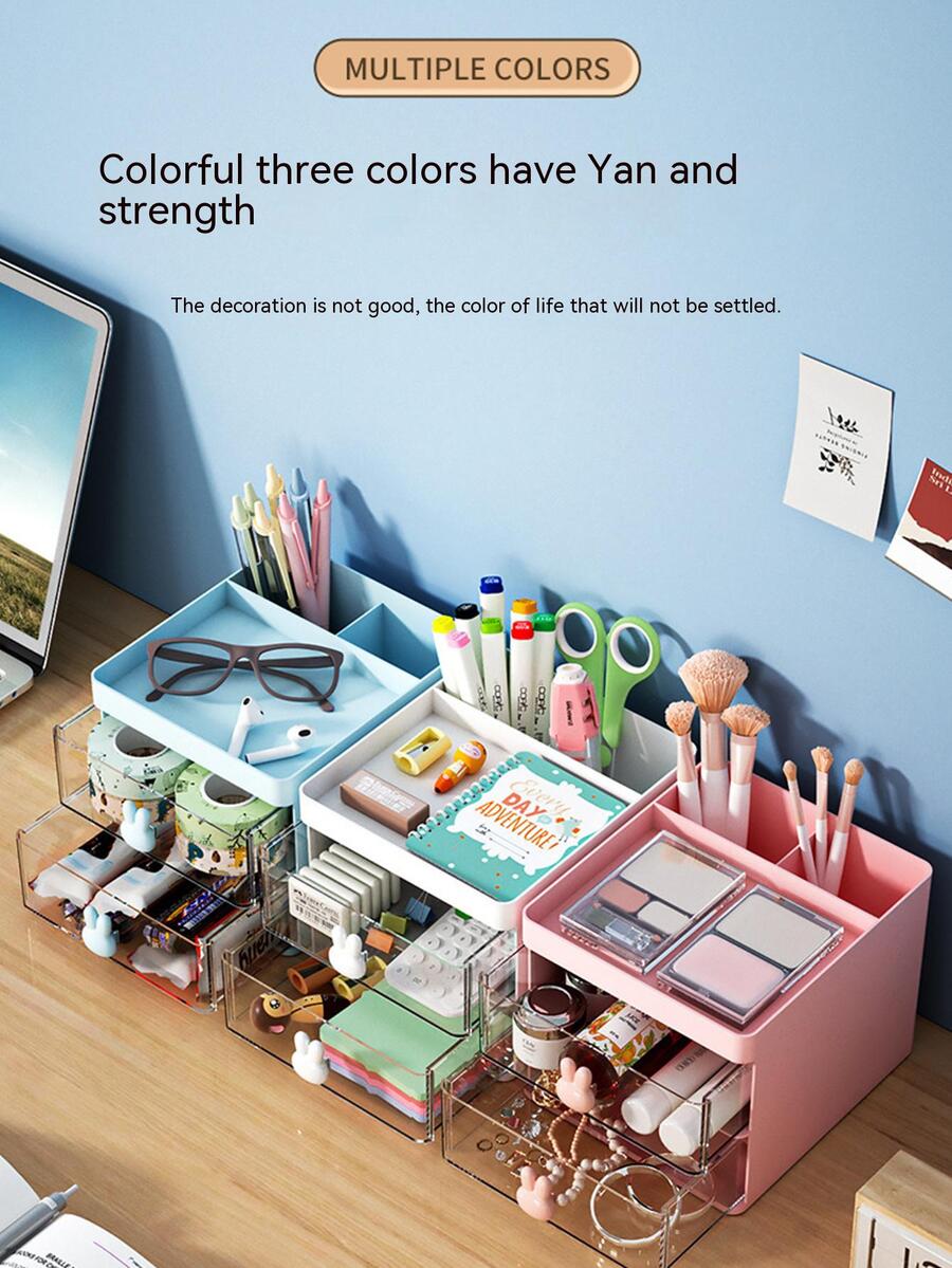 Drawer Type Pen Holder And Desk Organizer For Home And Office Use - Pink - View 1