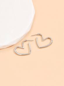 1 对时尚多色铁元素空心心形环状耳环，可爱百搭，适合日常休闲佩戴 - 銀色 - 查看 4