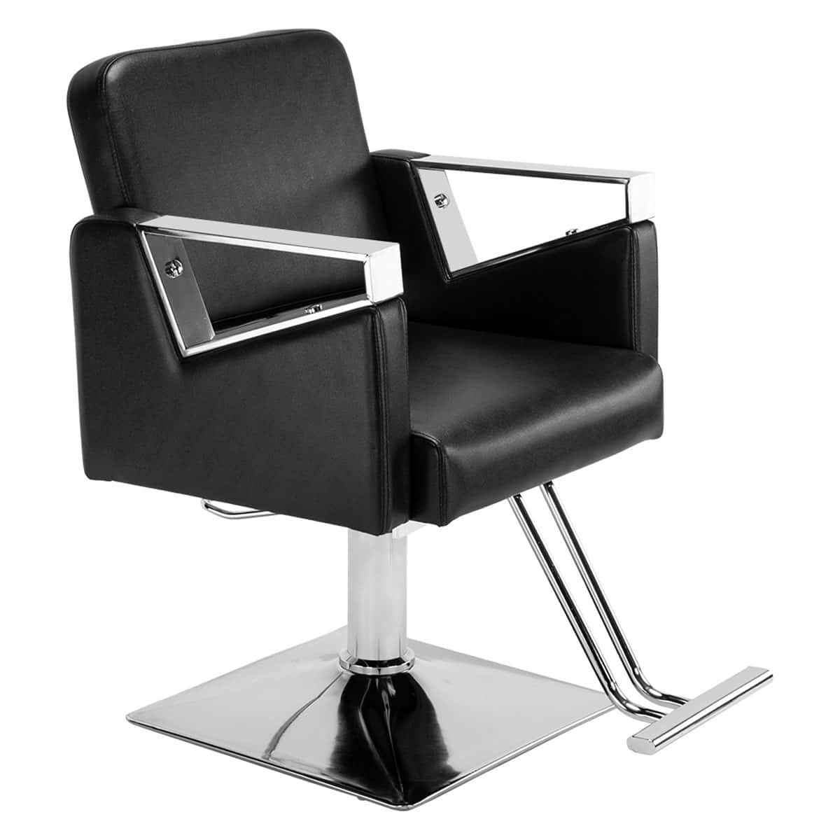 Classic Square Barber PVC Leather Ajudstable Versatile Swivel Chair Black - 黑色 - 查看 1