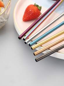 1 pieza Pajita de colores de acero inoxidable doblado - Multicolor - Ver 7