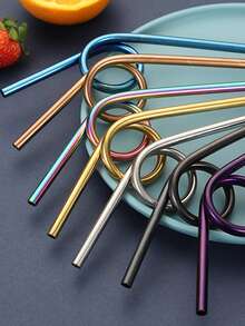 1 pieza Pajita de colores de acero inoxidable doblado - Multicolor - Ver 4