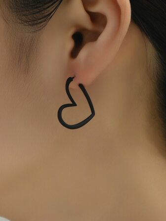1 Pair Fashion Versatile Cute Hollow Heart Iron Element Earrings, Casual Everyday Wear For Women