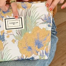 1入時尚簡約刺繡圖案便攜式女士化妝包,學生旅行返校口紅袋,春季流行優雅的化妝儲物袋