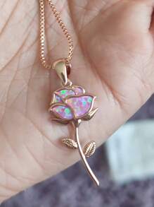 1 Đơn Giản Vi Khảm Opal Mặt Dây Chuyền Vòng Cổ, Hoa Hồng Thiết Kế, phụ Nữ Trang Sức Thời Trang Cho Bạn Gái - Hoa hồng vàng - Xem 6