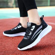 女性運動鞋休閒平底鞋透氣網布訓練鞋 - 黑色 - 查看 8