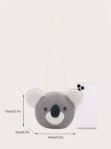 1 件毛绒灰色考拉动物卡通单肩包，拉链开合斜挎包，适合男孩和女孩，日常休闲穿着 - 灰色 - 查看 2