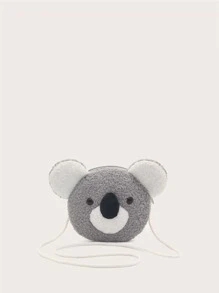 1 件毛绒灰色考拉动物卡通单肩包，拉链开合斜挎包，适合男孩和女孩，日常休闲穿着 - 灰色 - 查看 3