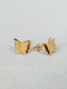 1 set Juego de collar y pendientes de acero inoxidable con diseño de mariposa, a prueba de agua y resistente a la decoloración, de estilo minimalista y elegante para uso diario