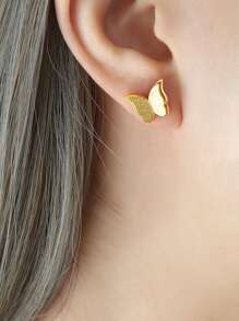1 set Juego de collar y pendientes de acero inoxidable con diseño de mariposa, a prueba de agua y resistente a la decoloración, de estilo minimalista y elegante para uso diario