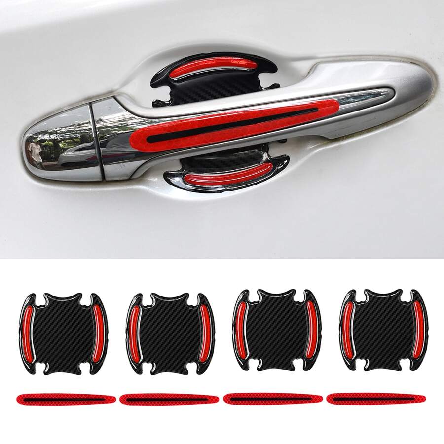 1set 8pcs Red Car Door Bowl Handle Reflective Stickers - Red - View 1