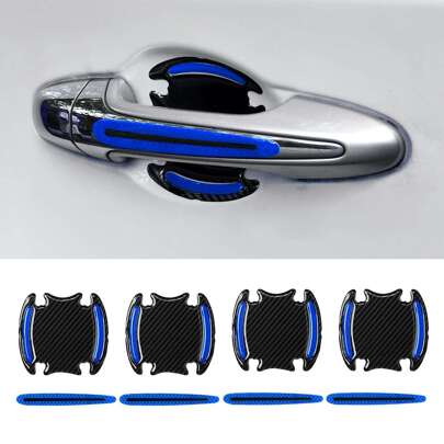 1set/8pcs Blue Car Door Bowl Handle Reflective Stickers