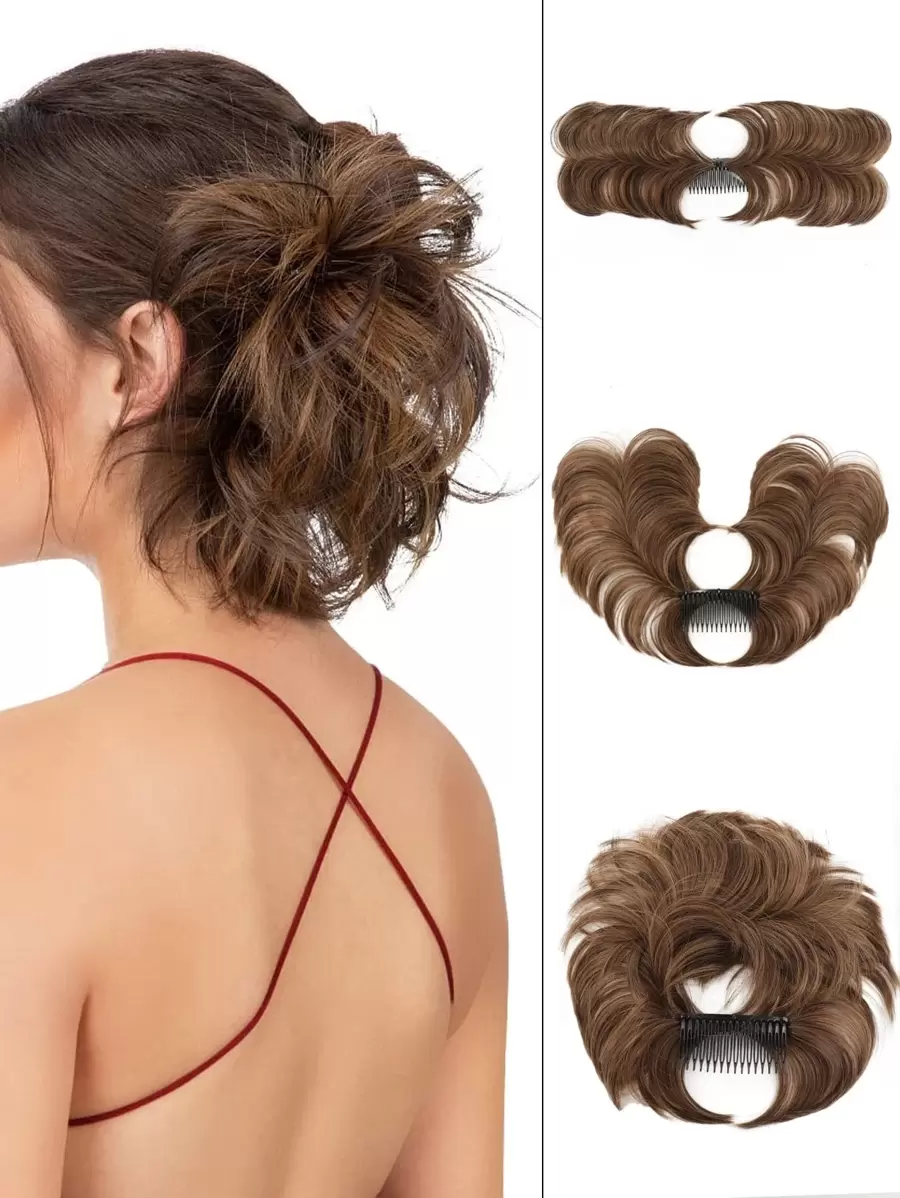 Women's Messy Bun Hairpiece Synthetic Hair Extensions - Light Brown - View 1