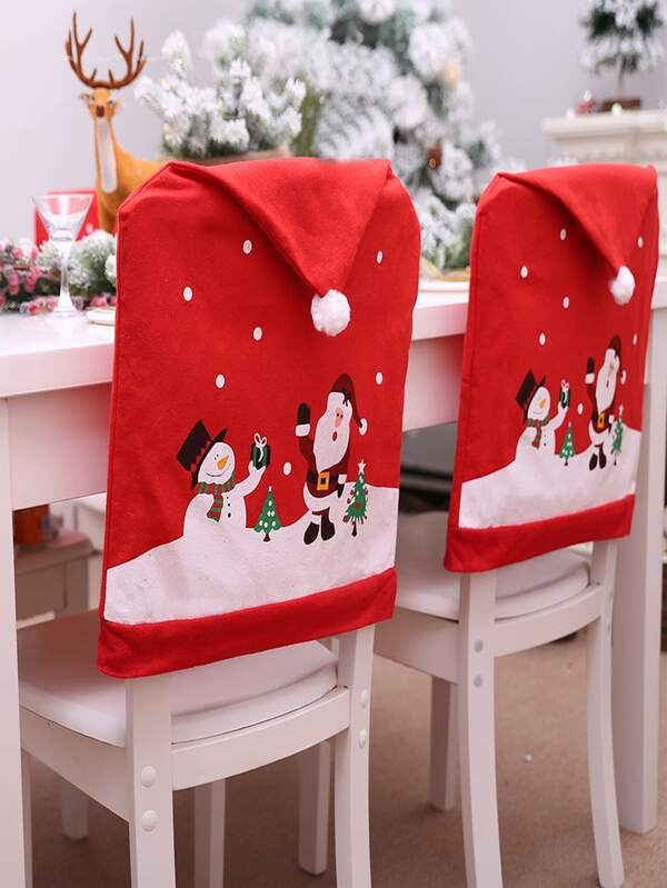 1PC Or 4PCS Christmas Decorative Chair Cover, Red Printed Non-Woven Christmas Chair Cover, Christmas Table Decoration Printed Christmas Hat Style, Christmas Restaurant Party Decoration, Suitable For Parties And Banquets
