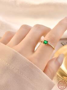 Green Cubic Zirconia Decor Sterling Silver Ring - Yellow Gold - View 5