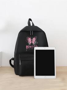 大容量，防水，輕便，便攜，可愛的蝴蝶圖案四件式學院前卫背包套裝，附筆盒，適合少女、女性、大學生，適用於學校、小學、中學、高中、大學、返校 - 黑色 - 查看 4