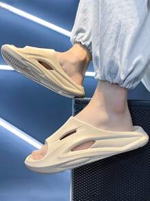 Men's Fashionable, Lightweight, Durable And Cut Out Single Band Slippers - Beige - View 4