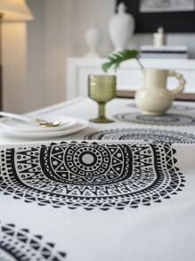 1pc Bohemian Fringe Rectangle Texture Decor Tablecloth, Suitable For Indoor/outdoor Dining/party - Black and White - View 8