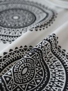 1pc Bohemian Fringe Rectangle Texture Decor Tablecloth, Suitable For Indoor/outdoor Dining/party - Black and White - View 9