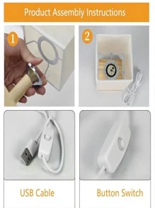 1 pieza Lámpara de mesa decorativa creativa con estilo nórdico de luz LED nocturna con interruptor de cable de datos USB de madera, ahorro de energía para dormitorio, estudio, B&B y regalo del día de las madres