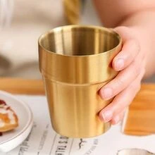 1 taza para té o café de doble capa con aislamiento térmico, de acero inoxidable 304, taza aislada térmicamente, color dorado, estilo coreano de cristalería - Dorado - Ver 9