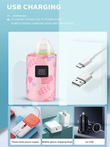 USB奶瓶保暖袋便攜牛奶保暖恆溫牛奶加熱包適用於戶外遊玩 - 粉色 - 查看 4