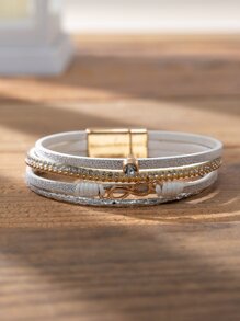 Rhinestone Infinity Decor Layered Bracelet - White - View 1