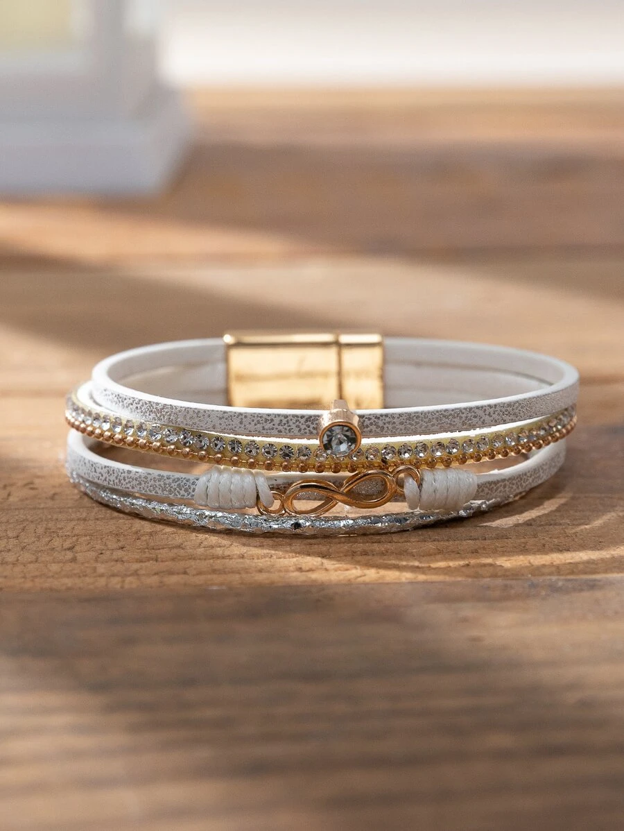 Rhinestone Infinity Decor Layered Bracelet - White - View 1