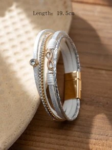 Rhinestone Infinity Decor Layered Bracelet - White - View 3