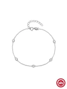 1入組925純銀經典簡單隔片水鑽女士們婚禮手鍊適合女士女孩發亮方晶鋯石手環首飾類 - 銀色 - 查看 3