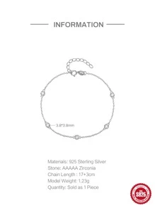 1入組925純銀經典簡單隔片水鑽女士們婚禮手鍊適合女士女孩發亮方晶鋯石手環首飾類 - 銀色 - 查看 4