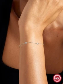 1入組925純銀經典簡單隔片水鑽女士們婚禮手鍊適合女士女孩發亮方晶鋯石手環首飾類 - 銀色 - 查看 2