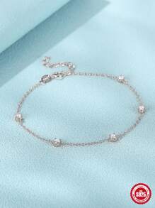 1入組925純銀經典簡單隔片水鑽女士們婚禮手鍊適合女士女孩發亮方晶鋯石手環首飾類 - 銀色 - 查看 5