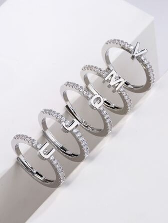 1pc Fashion Initials Letter Ring Women Classic Simple Opening Finger Ring For Women Party Jewelry Gift