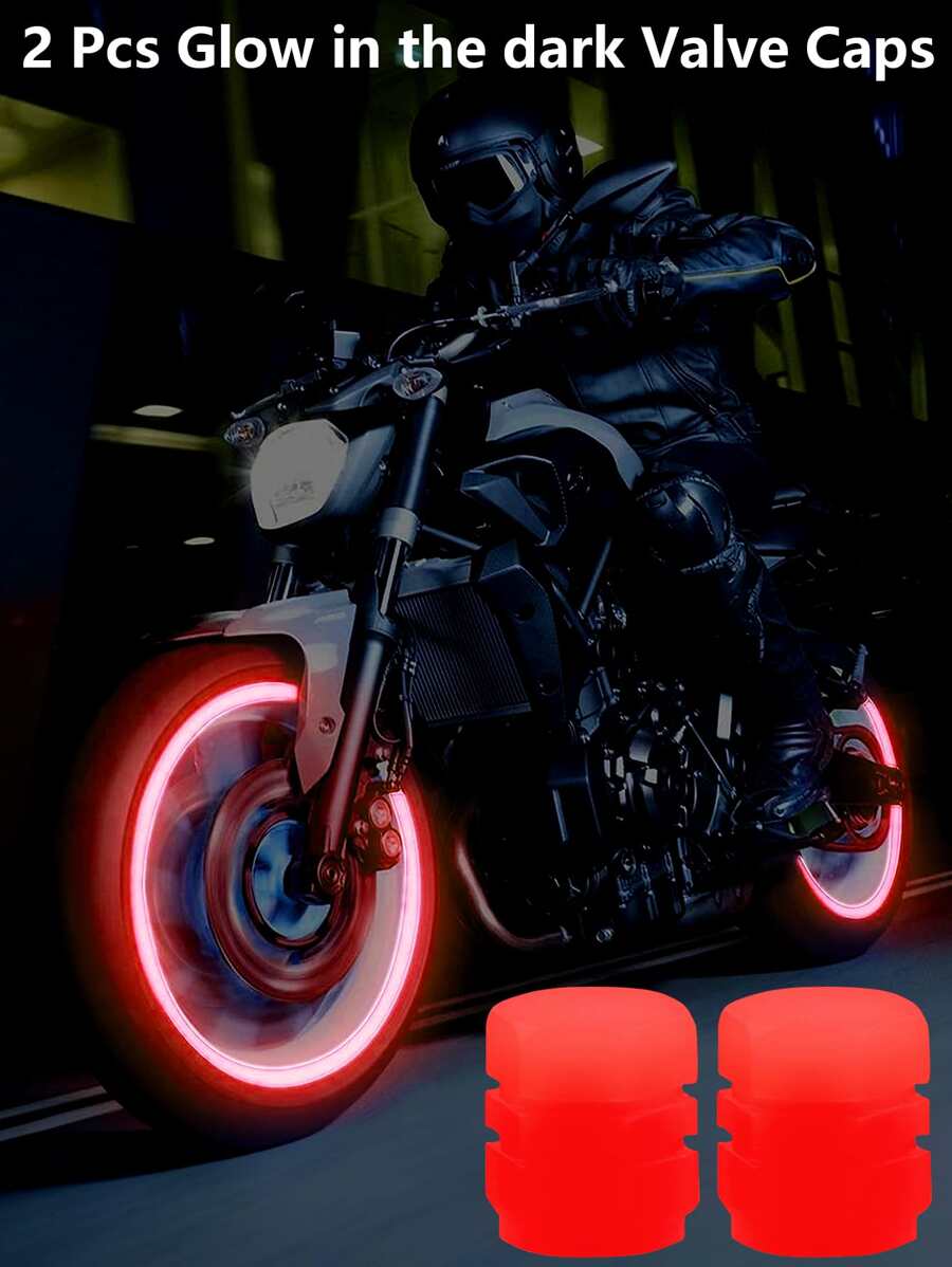 2pcs Red Color Bike & Motorcycle Glow In Dark Tire Valve Stem Caps Car Wheel Night Light Air Valve Caps - Burgundy - View 1