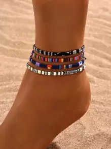 4入组/套女士手工彩色繩索編織腳鍊首飾套裝適用於日常穿著和度假 - 彩色 - 查看 1