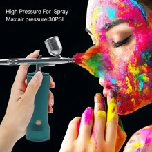 Pistola pulverizadora con compresor de aire portátil para pintar y dibujar, bomba de aire con bolígrafo pulverizador eléctrico, equipada con cepillo de limpieza y gotero, viene con 3 botellas: botella de metal de 10 ml, 2 botellas de plástico de 20 ml y 40 ml, se puede utilizar para pintar, maquillaje, manicura. Tatuaje, pintura corporal, pintura de cerámica, repostería, reparación de muebles y, y modelos para colorear. - Verde - Ver 6