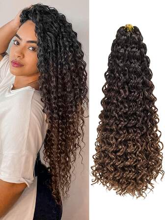 1入組GOGO卷勾織頭髮海洋波浪勾織編織18英寸波浪捲勾織頭髮適合女士海灘捲曲合成纖維編織接髮