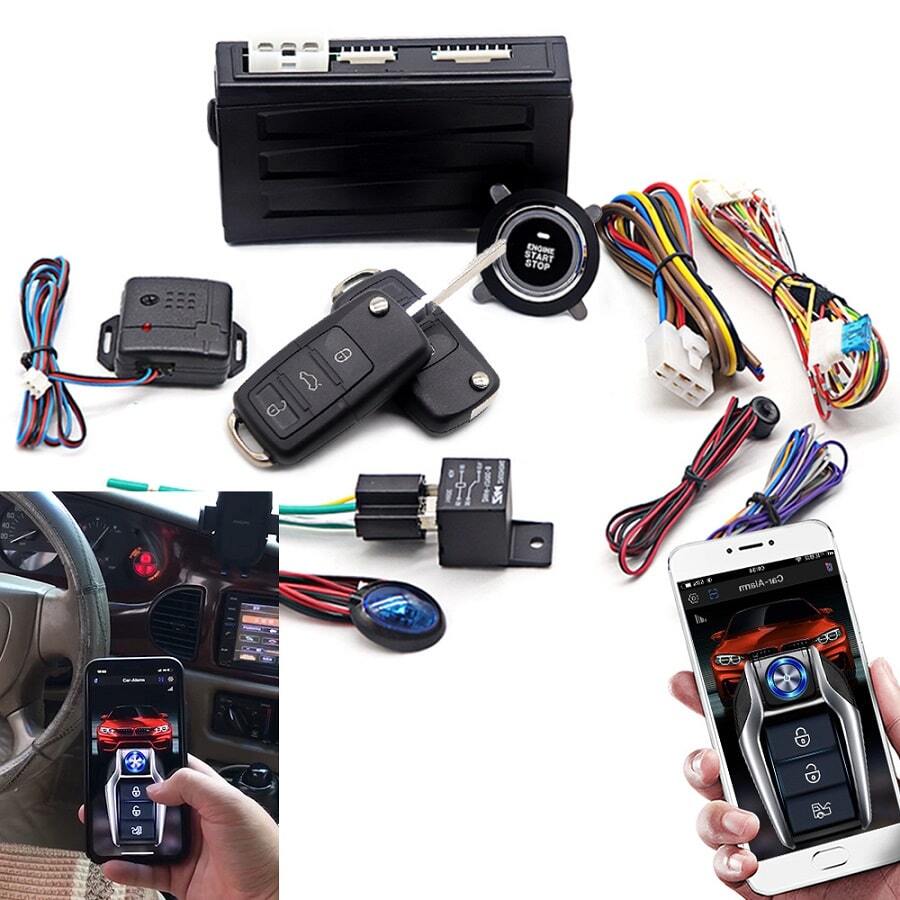 Universal 12v Car Modification Intelligent One Button Start Keyless Entry Mobile Phone Remote Control System - Black and White - View 1