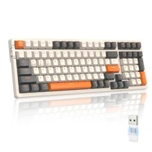 Wireless Mechanical Keyboard, Dual Mode 2.4G/BT5.0 2-in-1 Receiver, 100 Keys Hot Swappable Red Switches Gaming Keyboard with Number Pad for PC Gamers/Windows