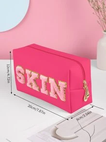 時尚花毛字母化妝包-便攜pu皮革化妝用品收納包,時尚簡約字母化妝包、功能包、收納包、手提包、美容包,便攜式和大容量,適合工作和旅行,適合送給女孩、女士和母親,女性禮物,女孩禮物,女友禮物 - 玫紅色 - 查看 5